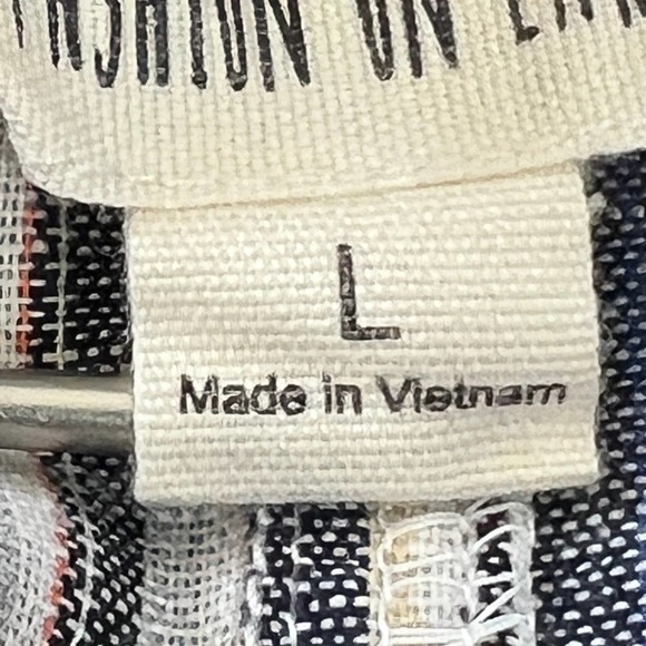 FASHION ON EARTH ASYMMETRIC BUTTON FRONT STRIPE LINED MINI SKIRT MULTI LARGE EUC - Picture 5 of 8